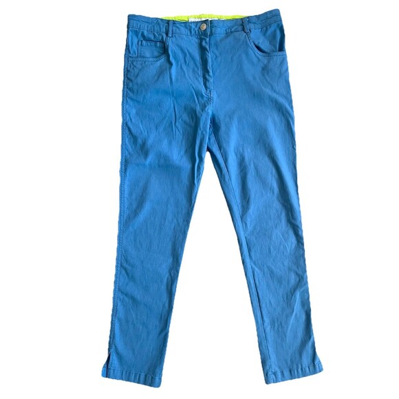 Gretchen Scott Size Large Pants Solid Blue Stretch Neon Trim Preppy Tropical - Picture 1 of 9